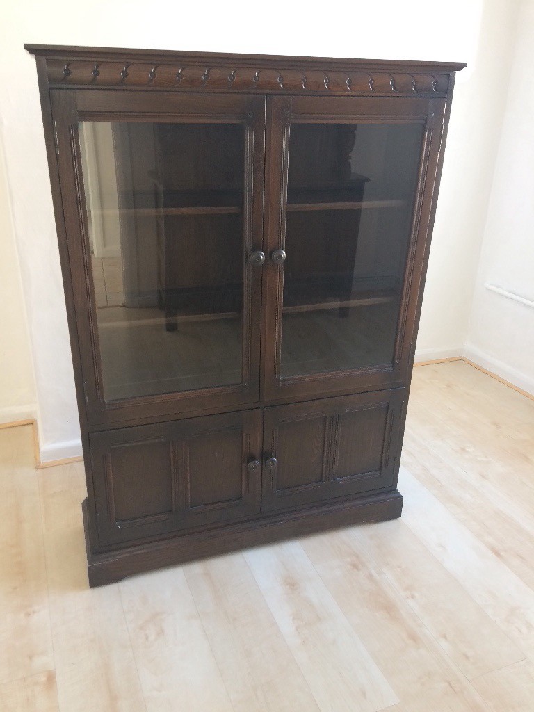 Large Glass Fronted Bookcase Dark Oak in Bargoed, Caerphilly Gumtree