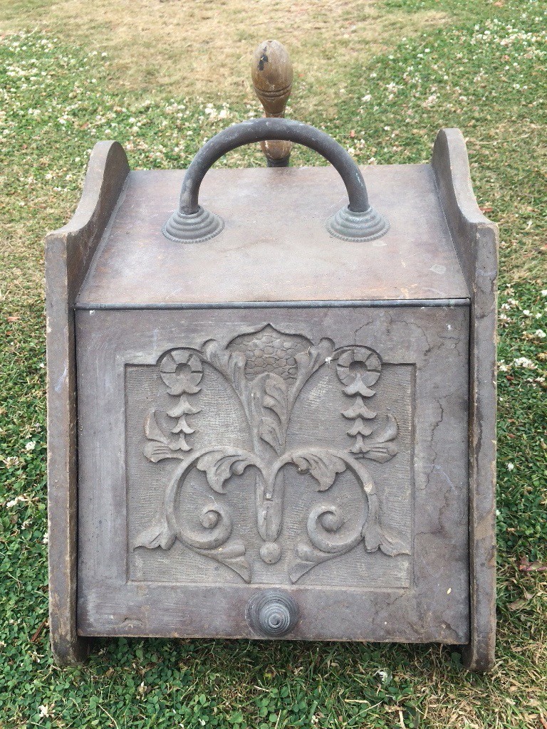Hand carved vintage coal/ash box in Walkerburn, Scottish Borders