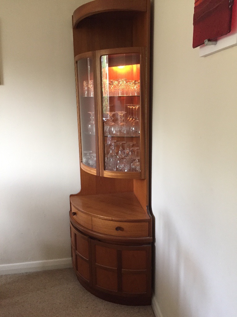 Nathan by Parker knoll teak glass fronted display corner unit