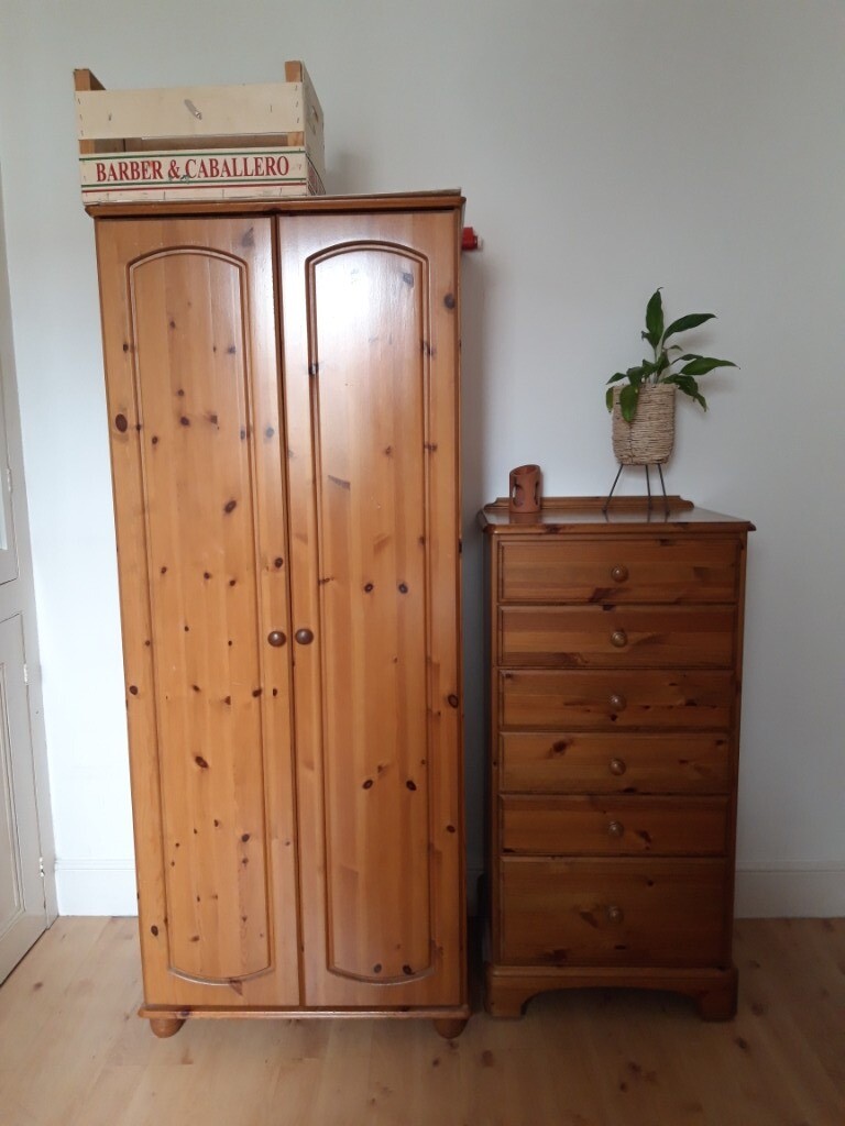 Small Pine Wardrobe And Tall Chest Of Pine Drawers Selling