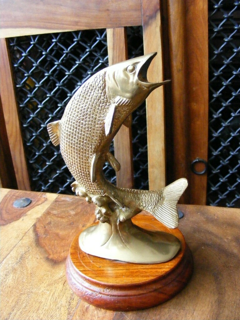 Decorative Vintage Brass Fish Statue Ornament Figurine Sculpture on