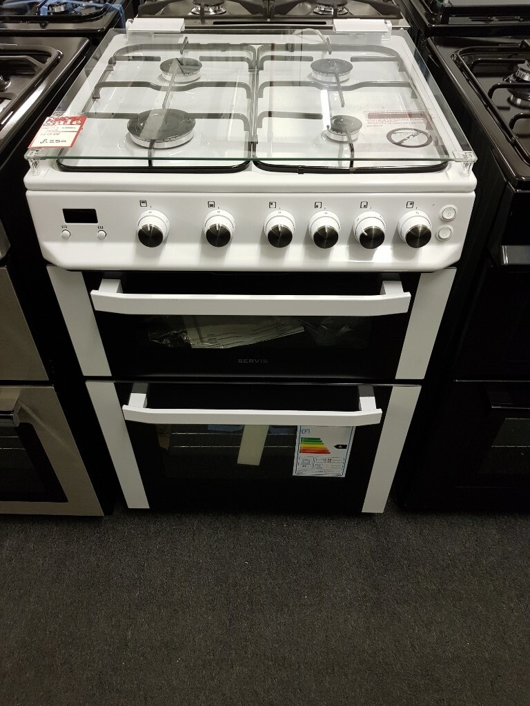 Brand New Servis SGL60W 60cm Double Oven Gas Cooker With Glass Lid White in Bredbury