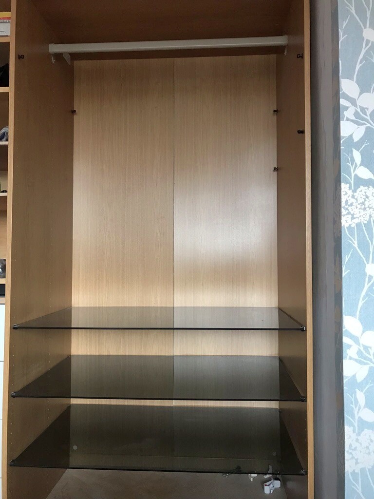 Ikea Pax Wardrobe Frame 100x58x201 Oak Effect With Glass Shelves