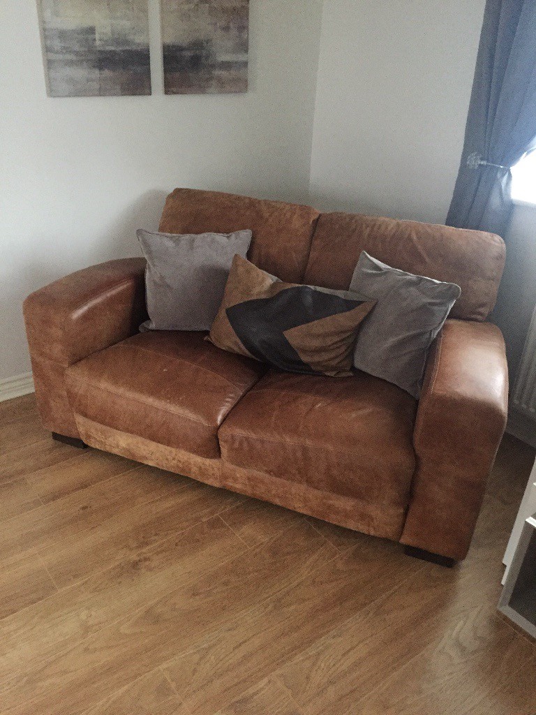 DFS three and two piece tan leather sofa in Coventry, West Midlands