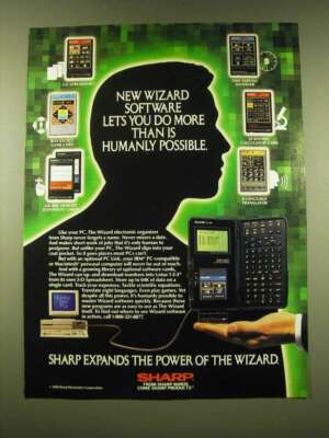 1990 Sharp OZ-7000 Wizard Electronic Organizer Ad - New Wizard software