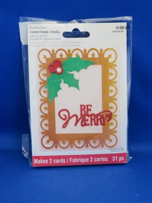 Recollections BE MERRY HOLLY FRAME Light-Up LED Holiday Card Kit - MAKES 2 - NEW