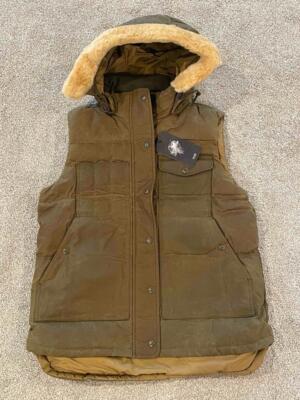 Pre-owned Filson Womens Hooded Down Cruiser Vest Shelter Cloth Waxed Cotton Canvas M Olive In Green