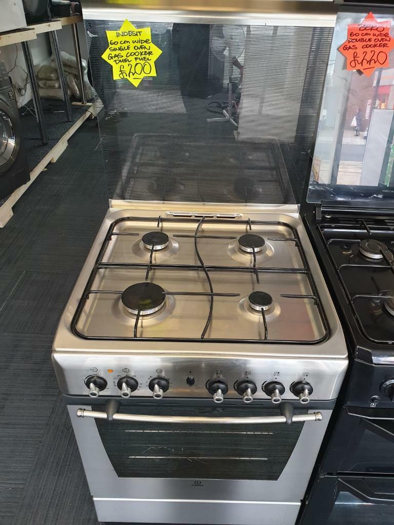Indesit 60cm wide duel fuel chrome gas cooker in Bradford, West