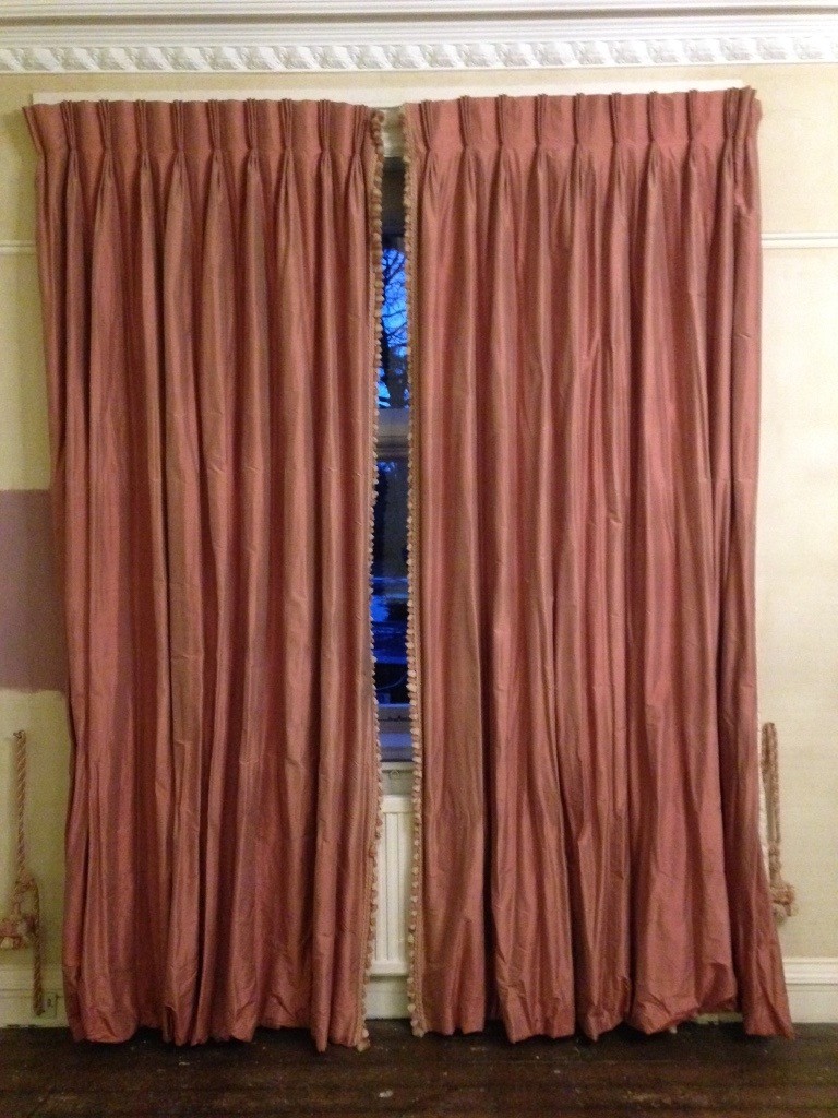 Large luxurious interlined silk curtains with tiebacks in Malpas