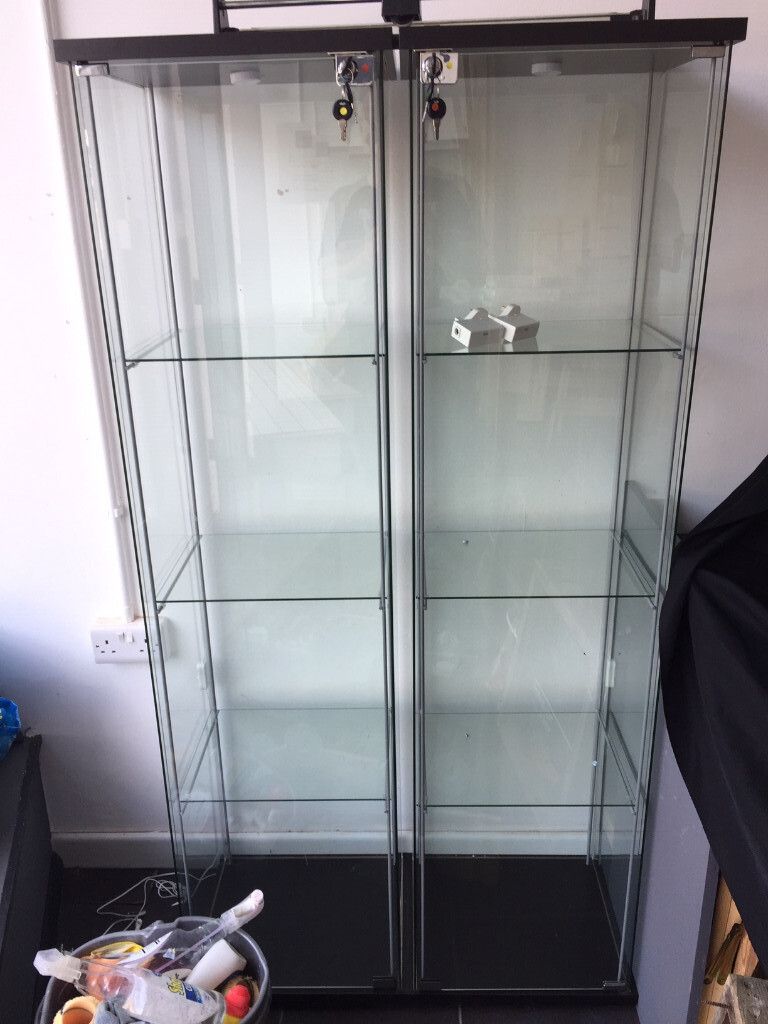 IKEA GLASS DISPLAY (DETOLF) WITH LIGHTING & LOCKS X 2 in Sheffield, South Yorkshire