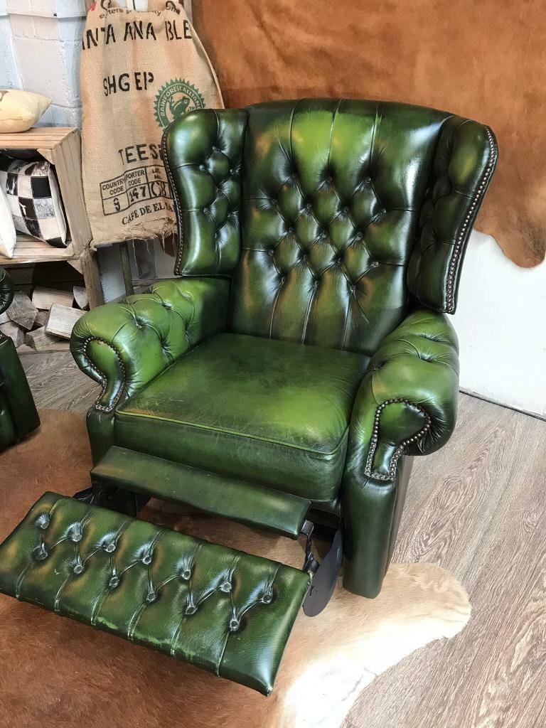 Chesterfield Vintage Leather Recliner Armchair Green in Whitefield