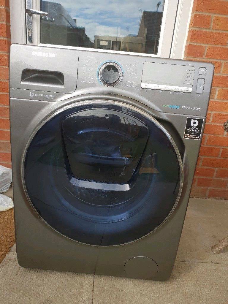 Silver Samsung 9kg Ecobubble super silent washing machine in