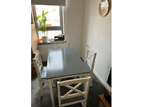 Dining table 4 chairs gray and white