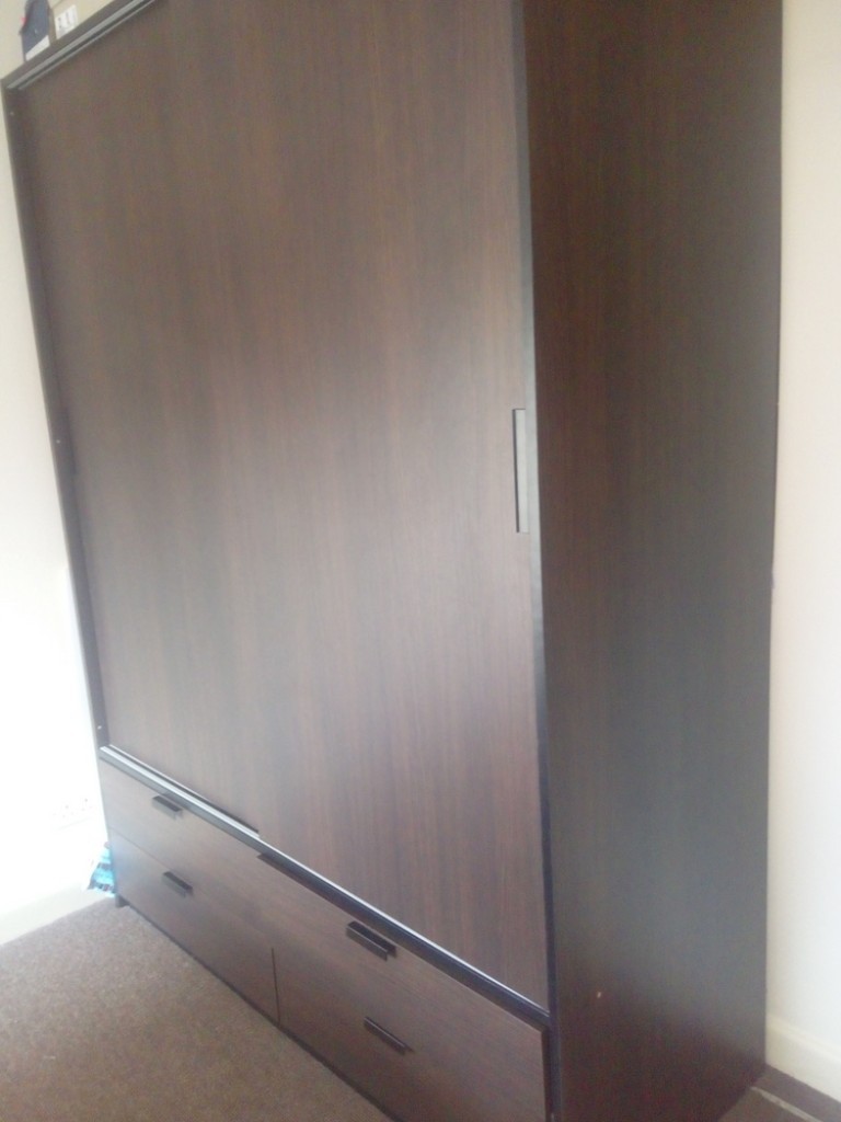 Trysil Wardrobe W Sliding Doors 4 Drawers Bedside Tables Brown