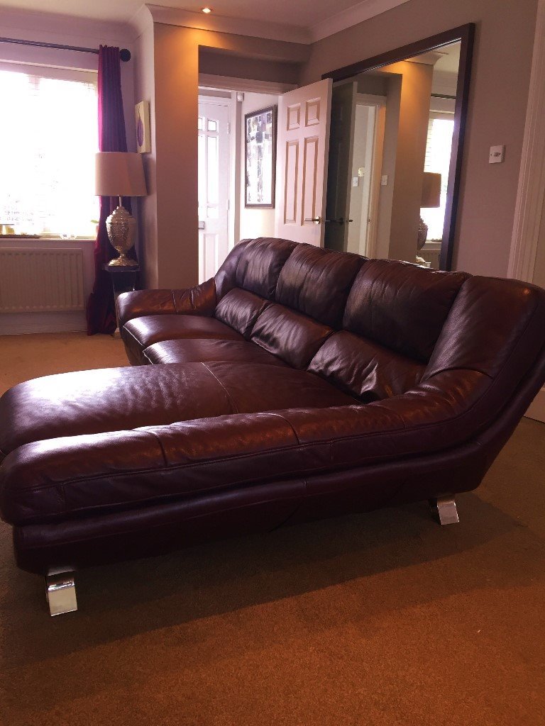 Corner Chaise/Sofa .Aubergine/Dark Purple Leather.from Furniture Village £325 O.N.O in Fareham