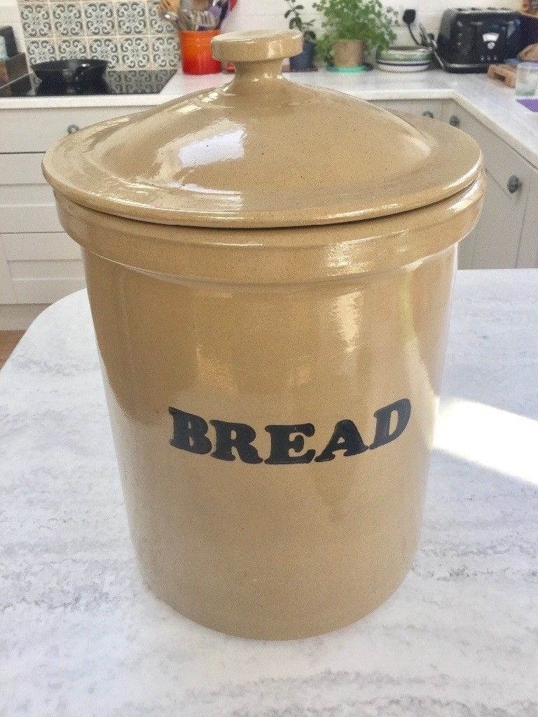 VINTAGE CERAMIC BREAD BIN, PEARSONS CHESTERFIELD, LID, STONEWARE, IDEAL