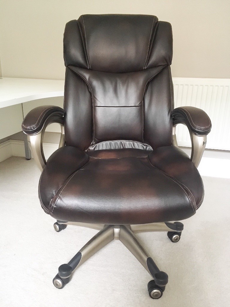 Staples Brown Leather Desk Office Chair in Brighton, East Sussex