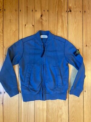 Stone Island Junior Blue Full Zip Jacket Sweatshirt Pockets Logo Patch Size 8
