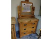 Antique Pine Dressing Table with Mirror