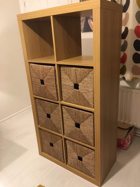 Ikea Kallax Storage Unit With X6 Wicker Storage Baskets In