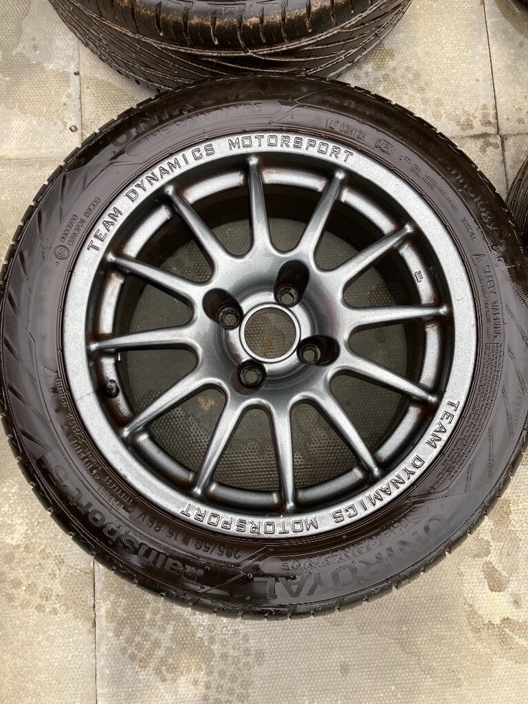 Team Dynamics pro race 1.2 wheels (7j15 4x100) with fresh Uniroyal