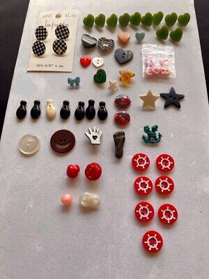 Novelty Buttons Lot of 55 - Hearts, Stars, Nautical - Plastic, Metal, Bakelite?