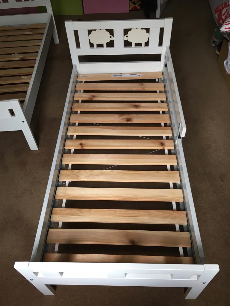 IKEA Kritter kids white beds 70x160 cm frame+slatted base+ guard rail+