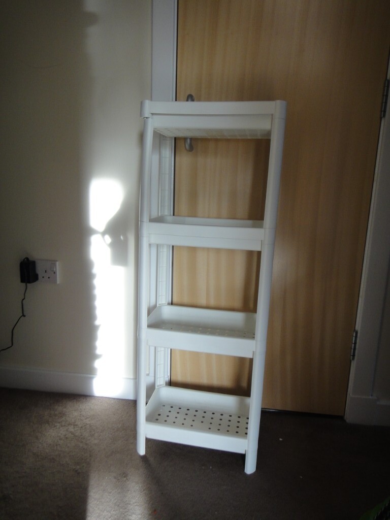 IKEA VESKEN 4 Tier Shelf Storage Unit White 23 x 100cm Bathroom