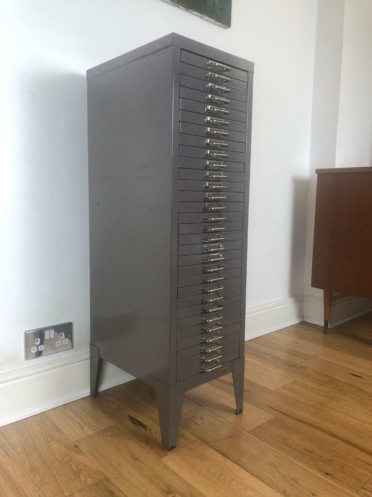 Mid Century Industrial Steel 30 Drawer Filing Cabinet By Stor Free