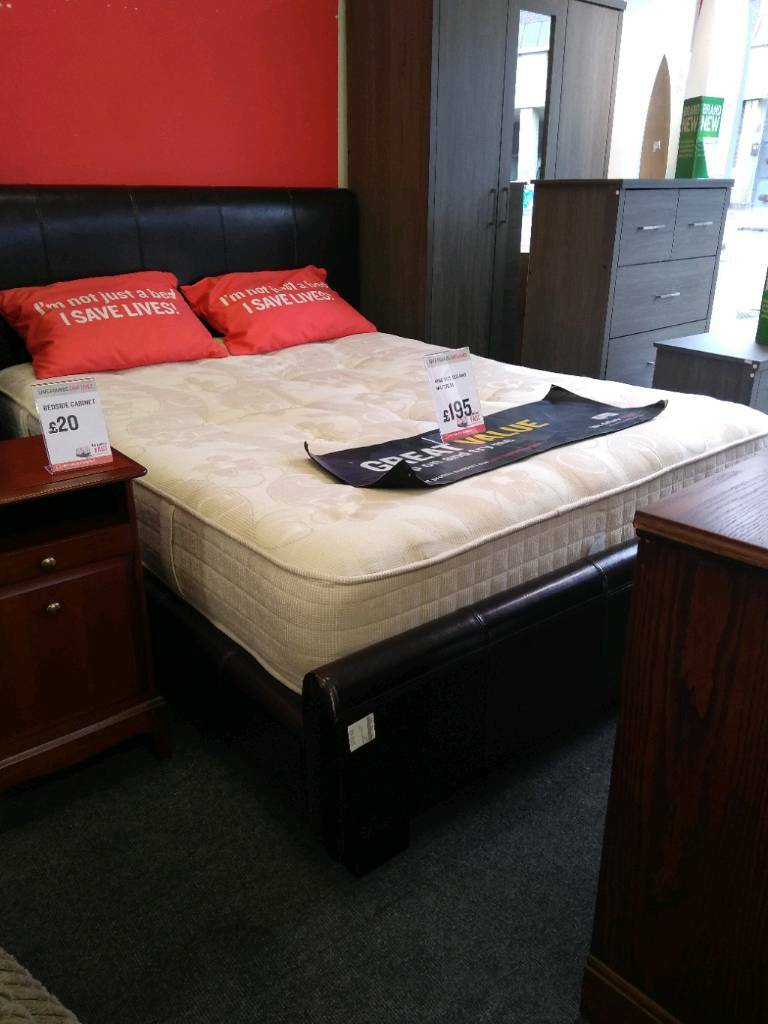 BHF dark brown leather double bed with mattress in Huddersfield
