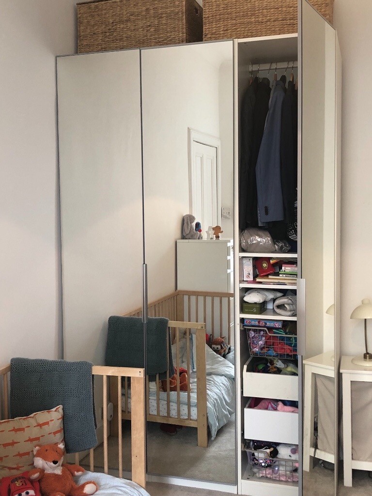 Ikea Pax Mirrored Hinged Door Triple Cabinet Wardrobe In
