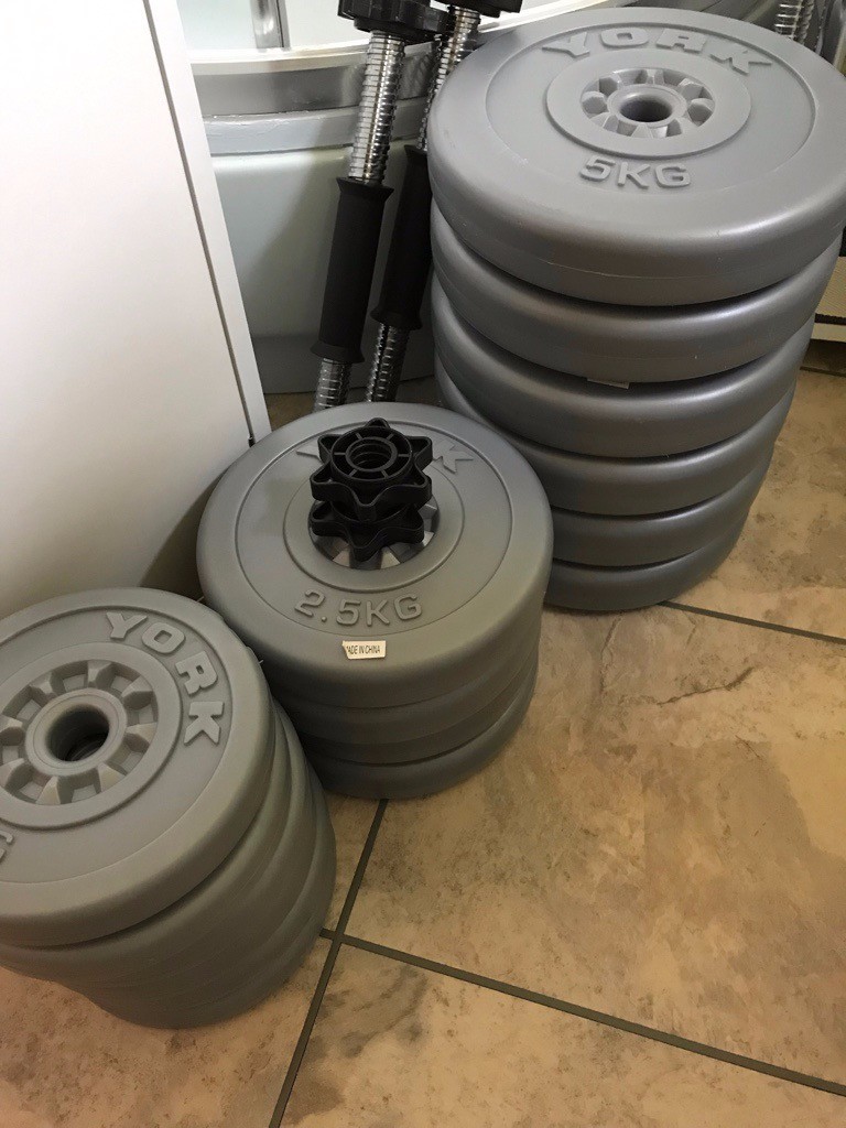 Set of Weights, Bench Press Bar, Dumbbell Bars and PullUp Bar in