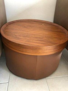topper ottoman wooden round leather brown