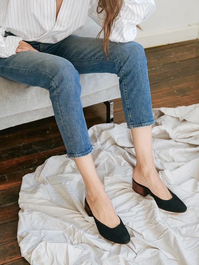 MARI GIUDICELLI LEBLON Black Genuine SUEDE MULES Heels Shoes