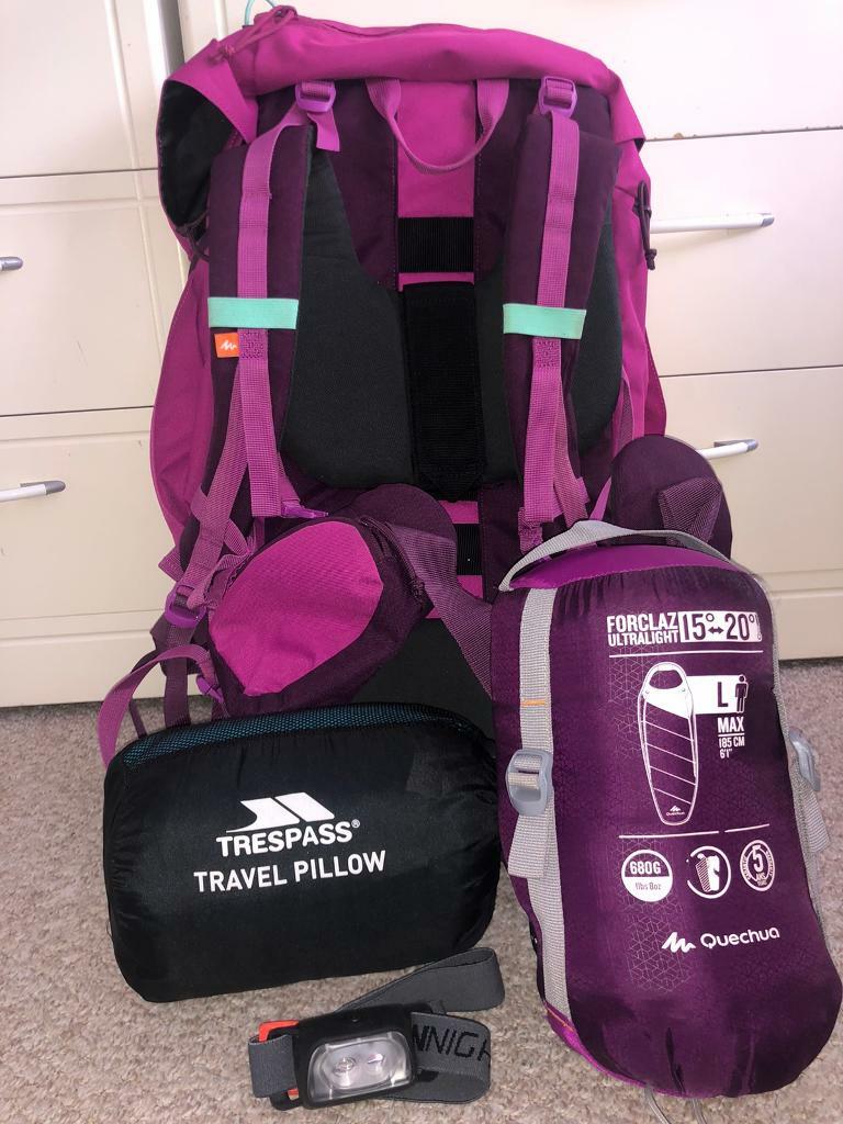 SOLD ALL IN ONE Hiking backpack, Sleeping bag, Travel Pillow, Head