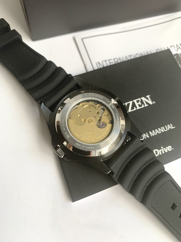 Pre-owned Citizen Brand  Watch Nj0125-11e Automatic Black Date Dial Black Rubber Strap