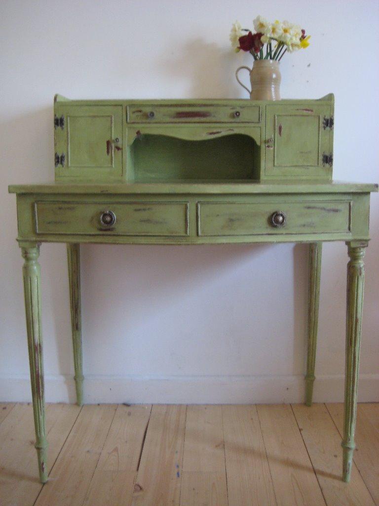 UNIQUE WRITING DESK IN SAGE GREEN DISTRESSED SHABBY CHIC STYLE in