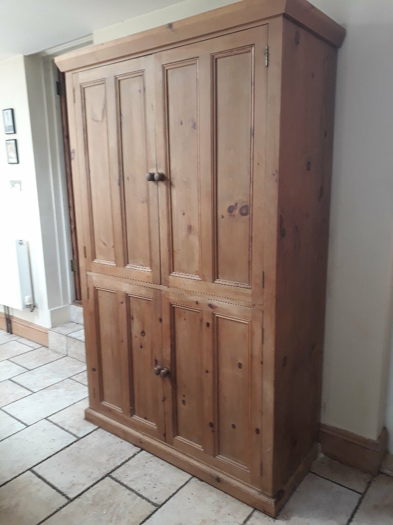 Large bespoke freestanding pine kitchen larder pantry cupboard. in