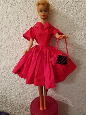 Vintage 4 Blonde Ponytail Barbie Doll Solid Body w OOAK Red Dress Shoes Purse