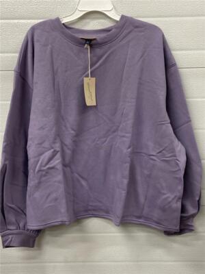 Womens Plus Size Shrunken Sweatshirt Balloon Sleeve Crew Neck Fleece Lined  2X