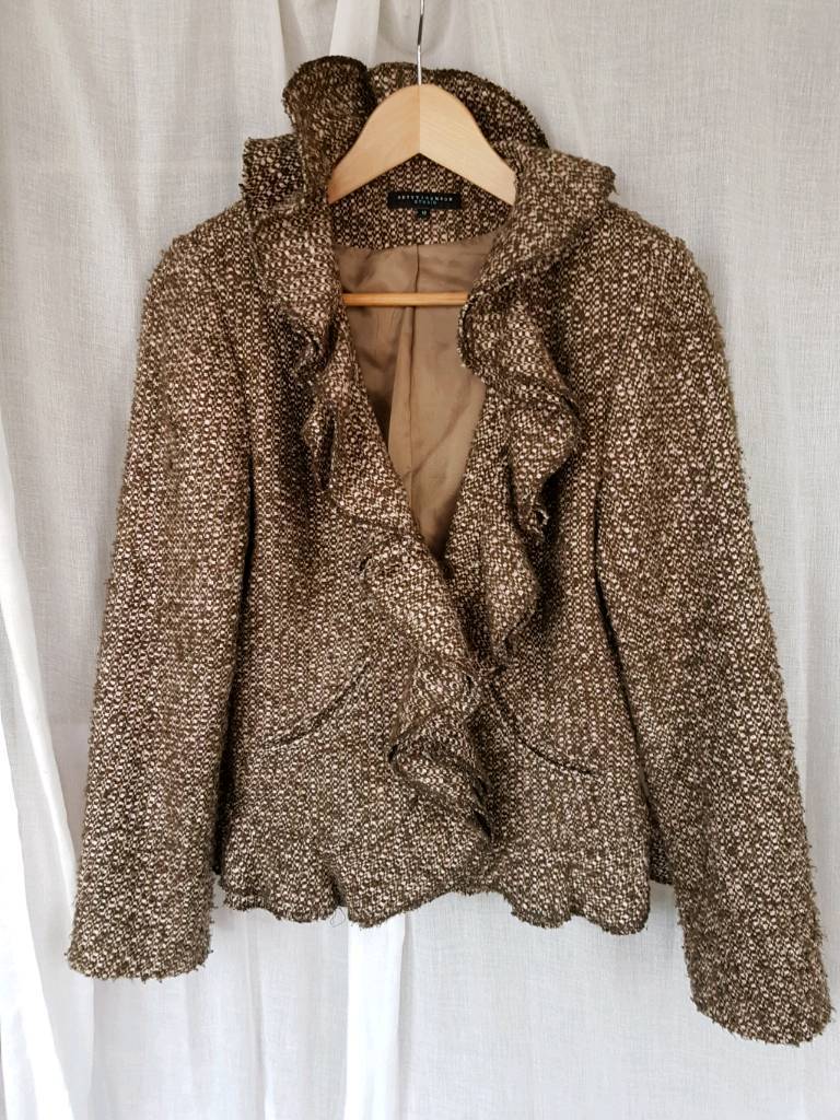 Ladies BETTY JACKSON Studio Brown Pink Wool fitted peplum