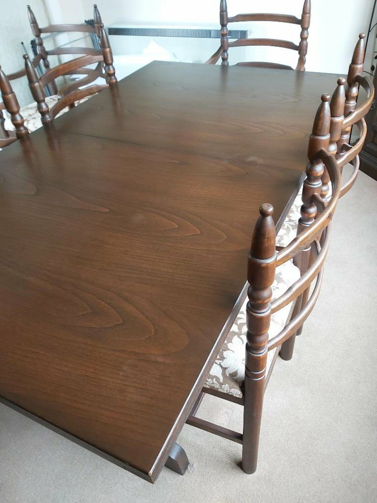Toledo dining table and chairs by Youngers of London, in solid chestnut
