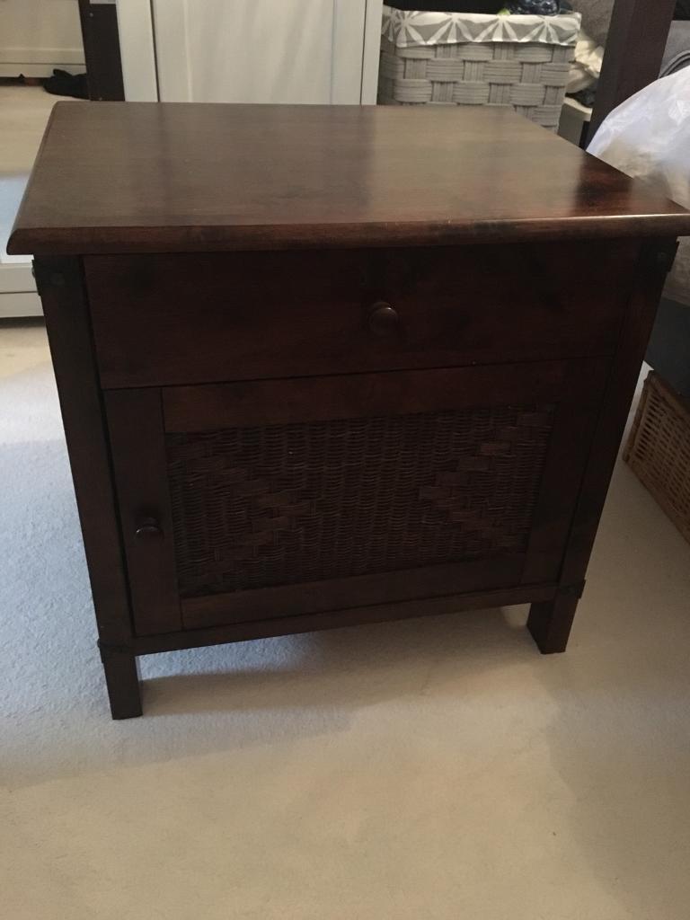 2 x Dark brown Moroccan style solid wood rattan bedside cabinets | in