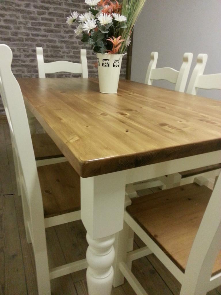 Shabby Chic Solid Pine Farmhouse Dining Table Chairs And Bench