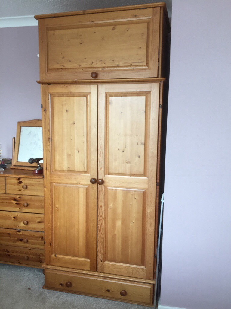 Pine Wardrobe 211cm High 94 Wide 57 Deep Includes Top Storage