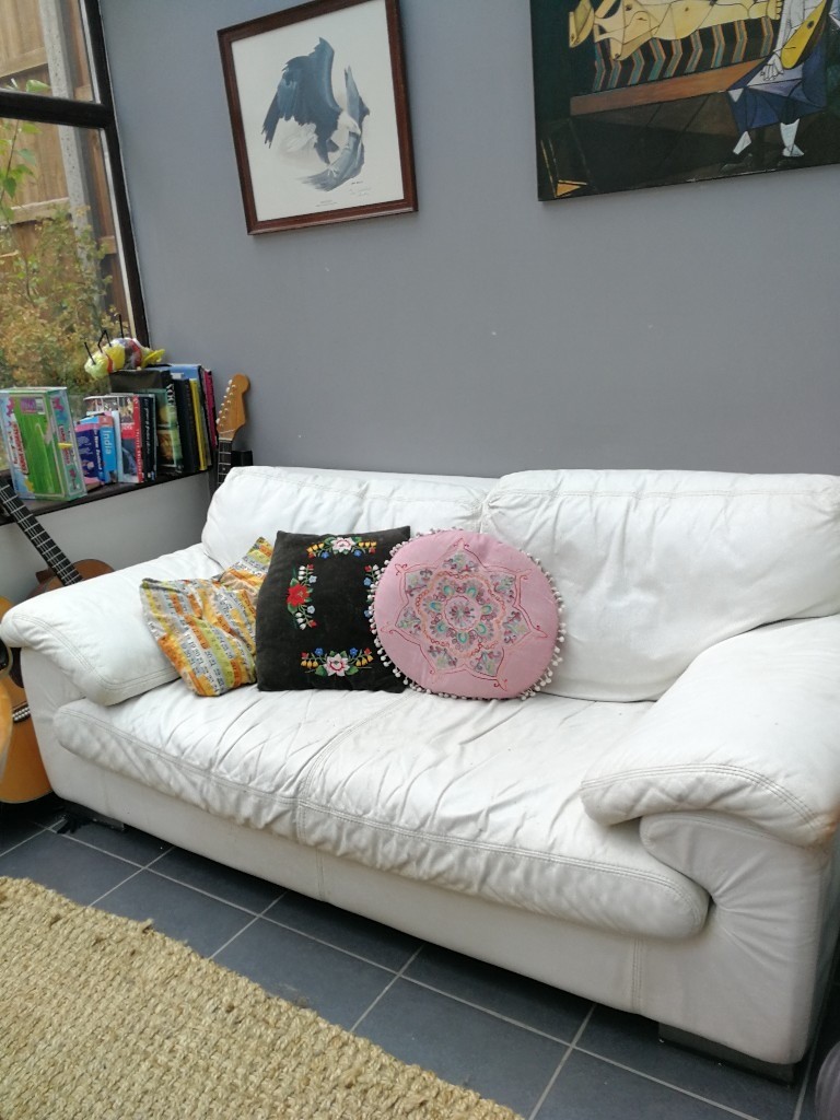 Free leather sofa comfy white leather 2 seater in Norwich, Norfolk