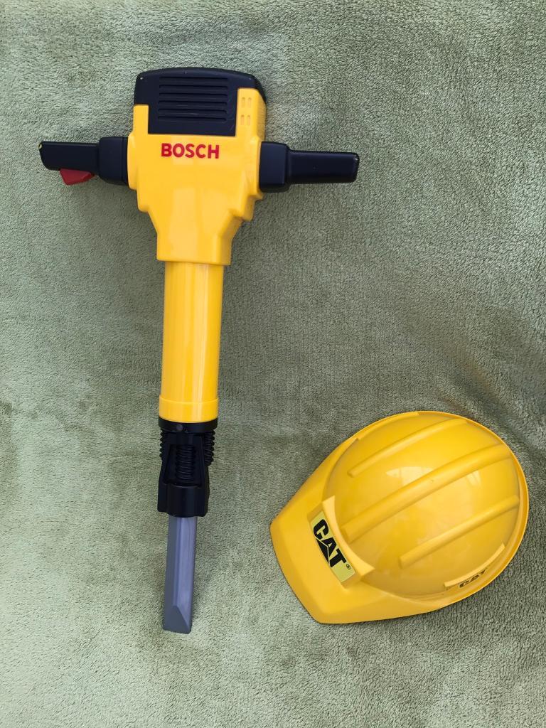 Toy Tools Bosch Jackhammer drill and child's hard hat helmet, ideal