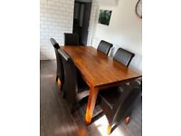 Dark Solid Oak Dining Table With Chairs