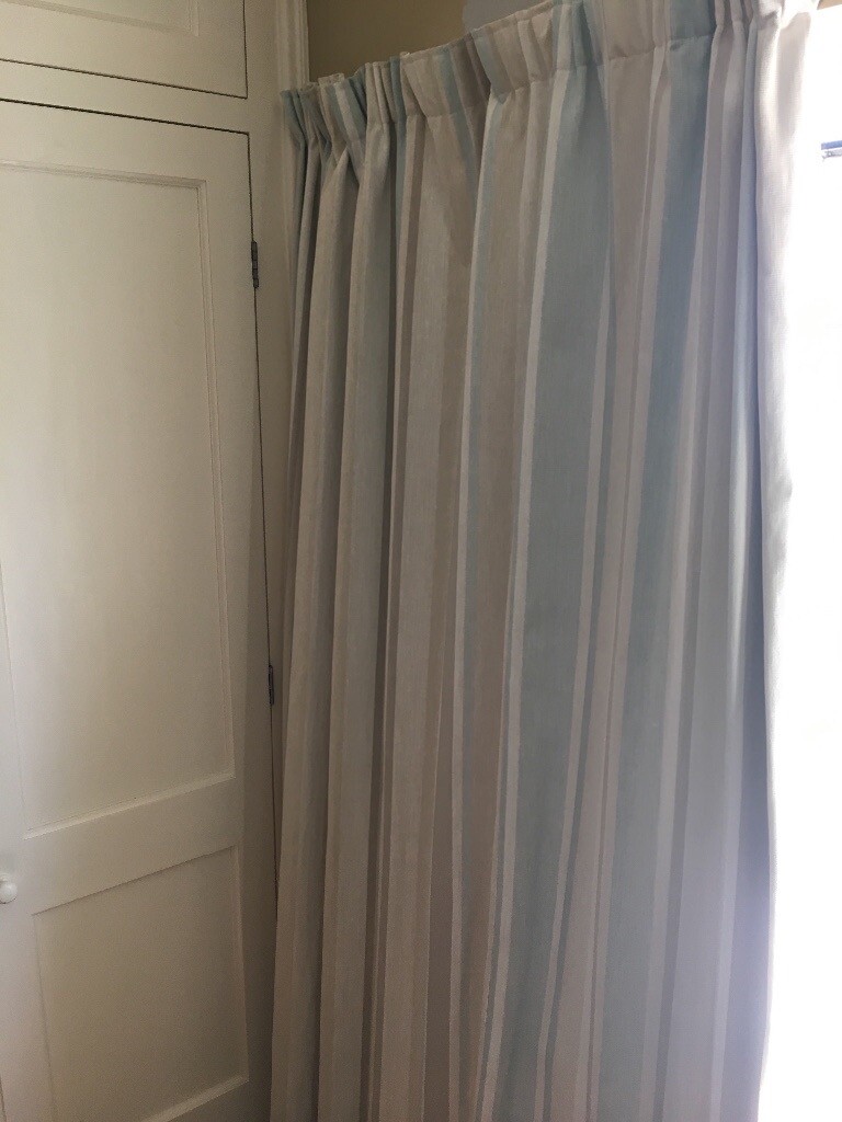 Stunning Laura Ashley Duck Egg Blue Stripe Full Length Curtains