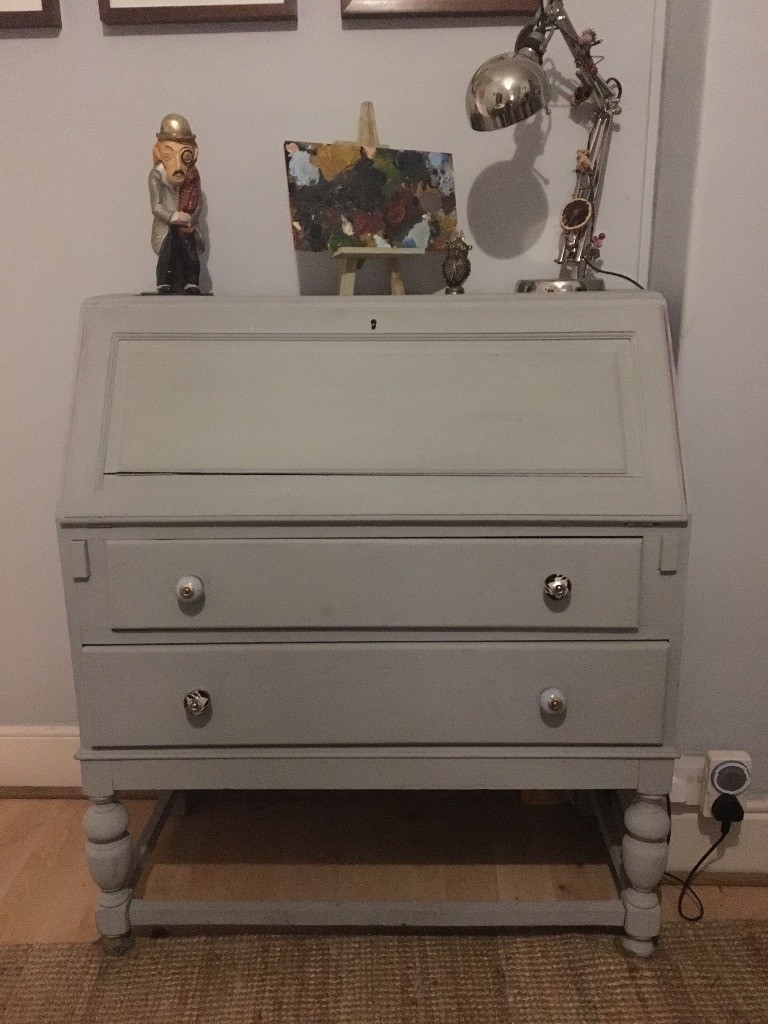 shabby chic wooden bureau/chest with 2 drawers and fold down desk in